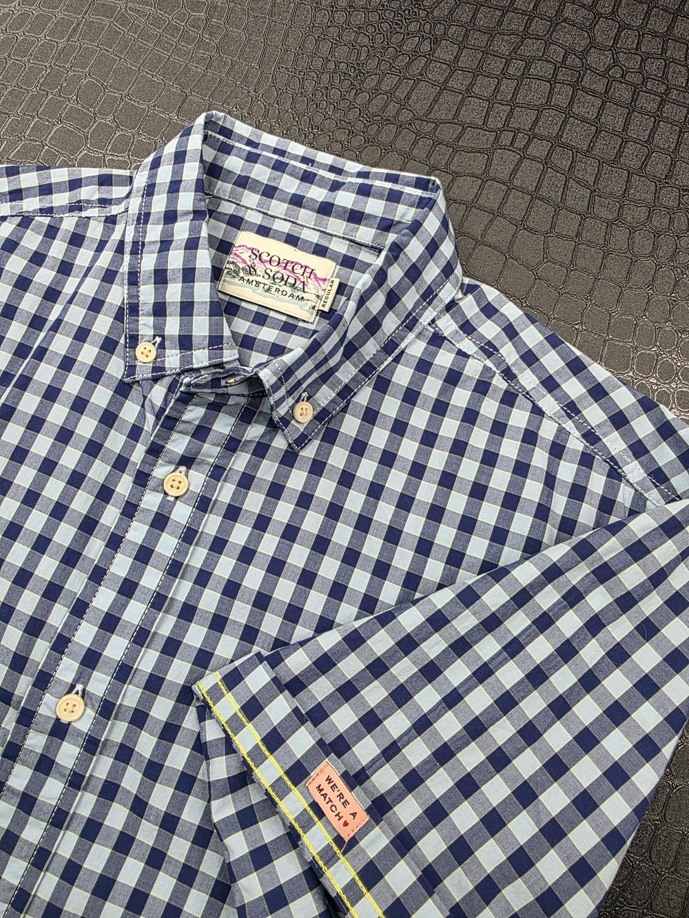 Scotch & Soda Button Down S/S Shirt Blue Gingham Size S